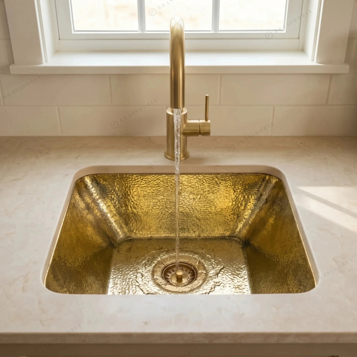 Hammered Unlacquered Brass Bar Sink – Square Drop-In Prep Basin - BRASSDORIA