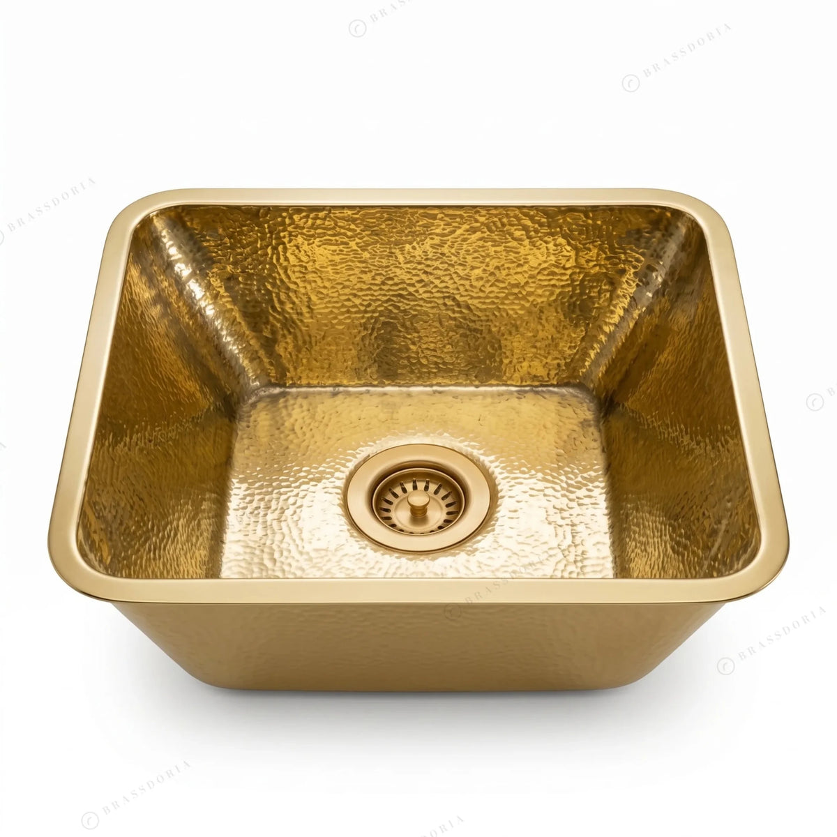 Hammered Unlacquered Brass Bar Sink – Square Drop-In Prep Basin - BRASSDORIA