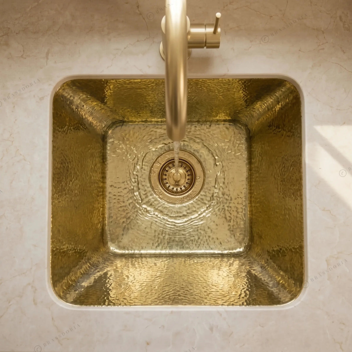 Hammered Unlacquered Brass Bar Sink – Square Drop-In Prep Basin - BRASSDORIA