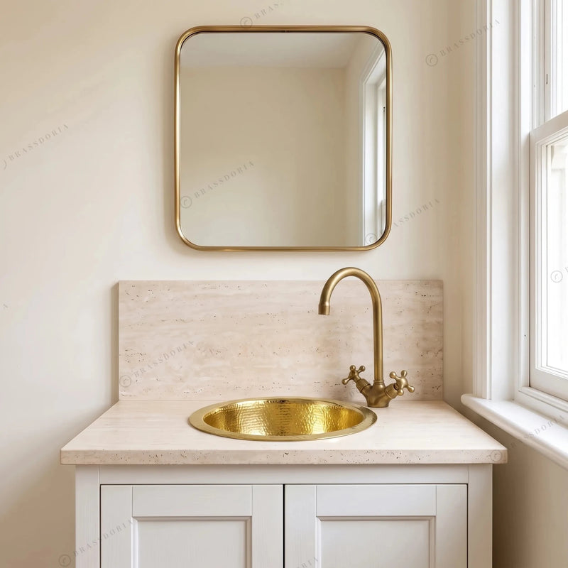 Hammered Unlacquered Brass Round Bar Sink – Round Brass Prep Sink - BRASSDORIA