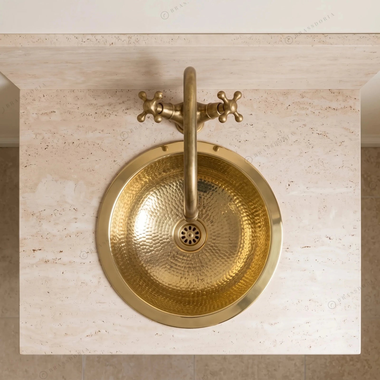 Hammered Unlacquered Brass Round Bar Sink – Round Brass Prep Sink - BRASSDORIA
