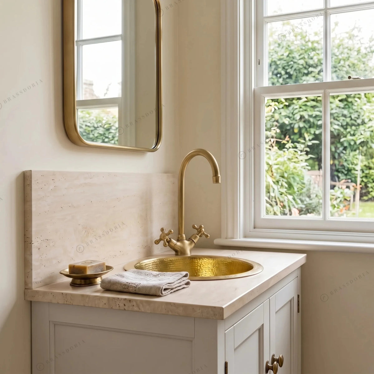 Hammered Unlacquered Brass Round Bar Sink – Round Brass Prep Sink - BRASSDORIA