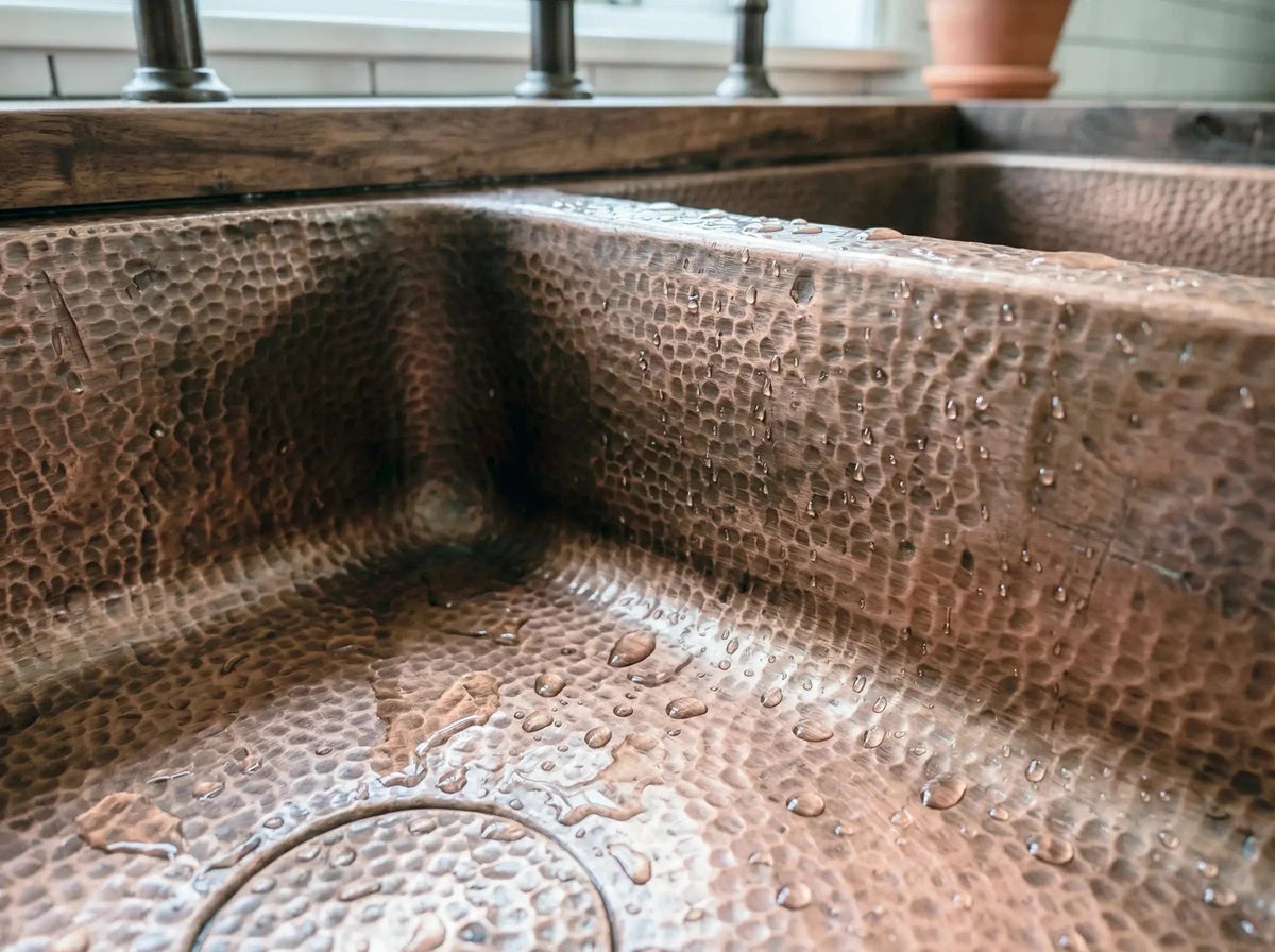 Hand-Hammered Copper Double Bowl Farmhouse Sink, Antique Moroccan Apron-Front Kitchen Basin - BRASSDORIA