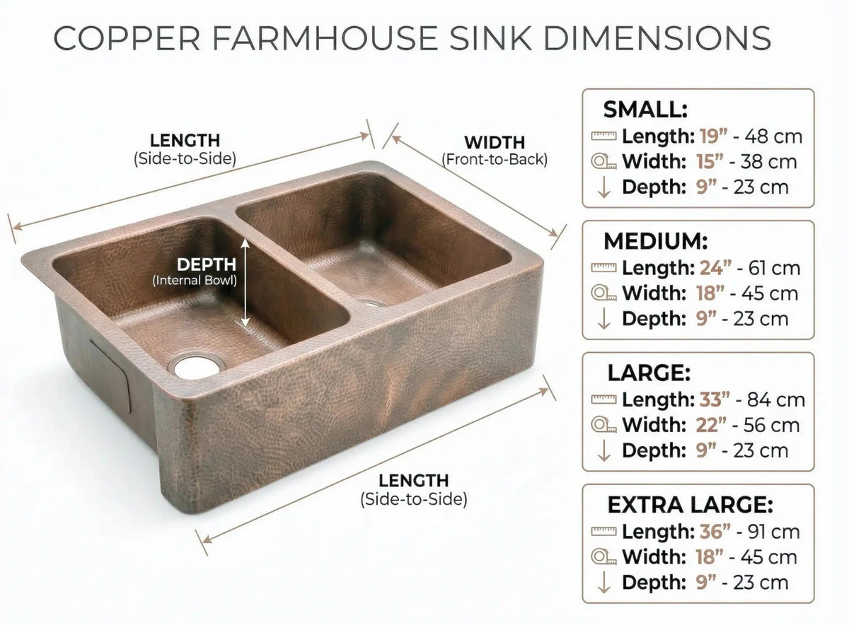 Hand-Hammered Copper Double Bowl Farmhouse Sink, Antique Moroccan Apron-Front Kitchen Basin - BRASSDORIA