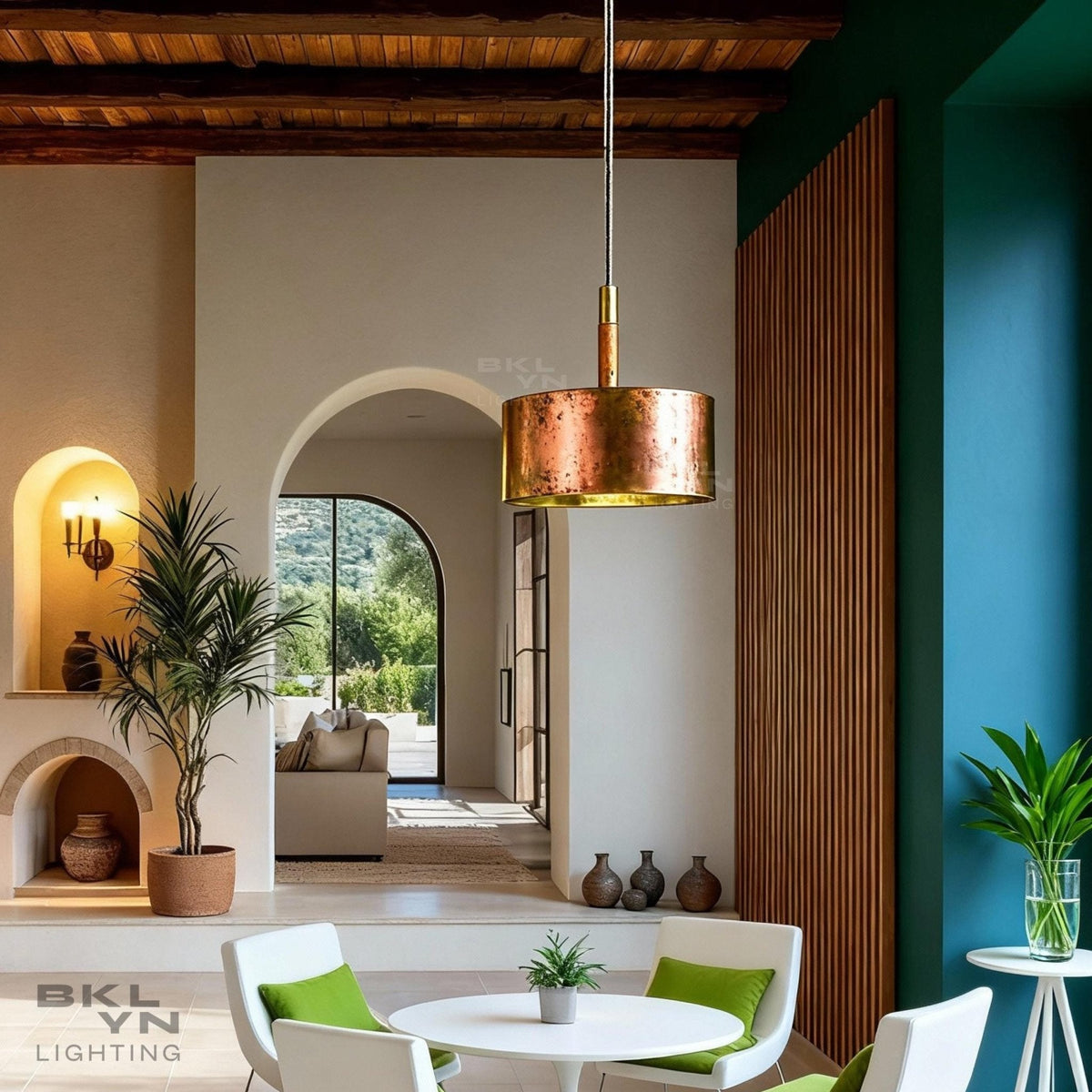 Hand-Hammered Copper Drum Pendant Light – Artisan Ceiling Fixture • Modern Rustic Kitchen Island & Dining Room Lighting - BRASSDORIA