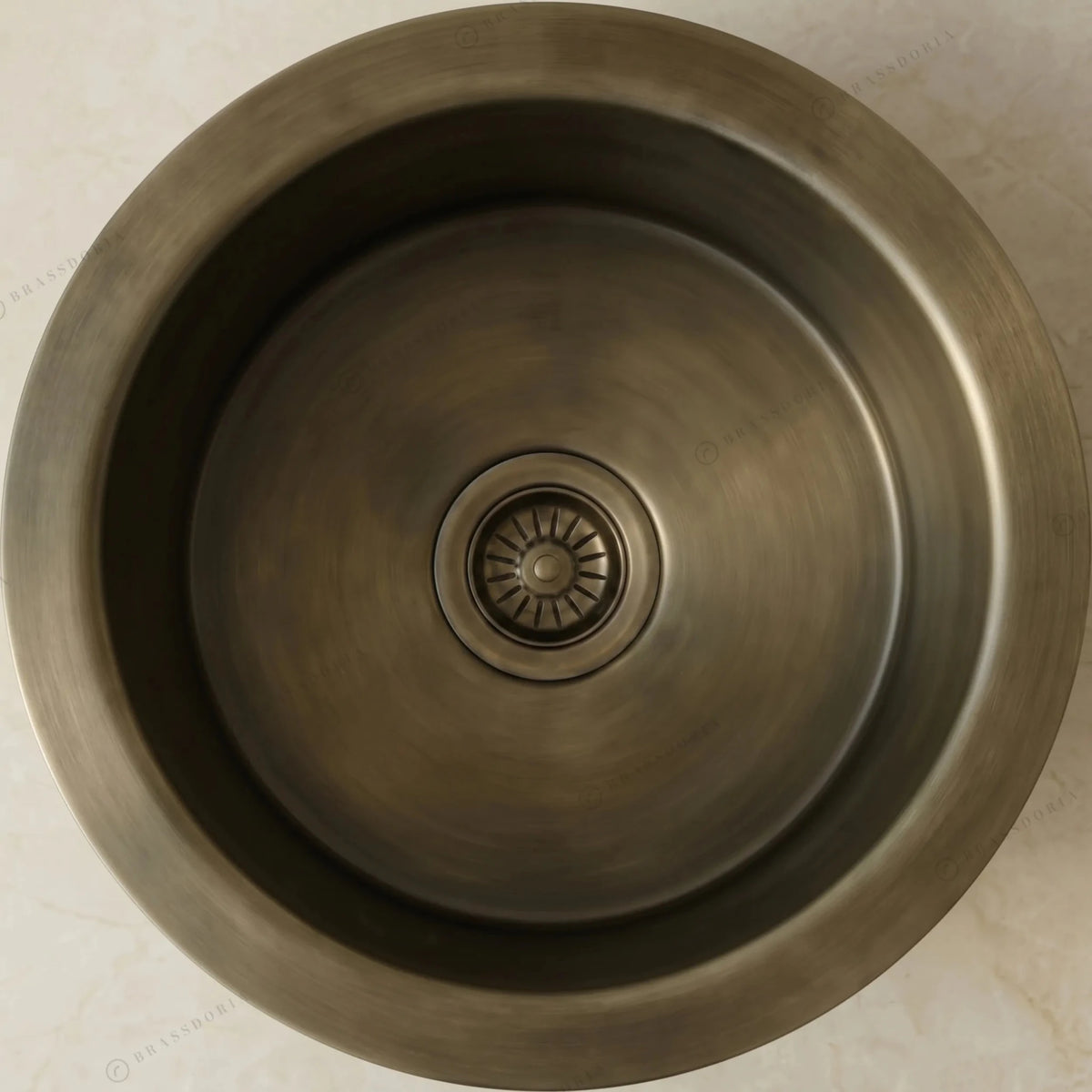 Hand-Hammered Round Brass Sink with Bronze Finish – Wet Bar & Compact Kitchen Basin - BRASSDORIA