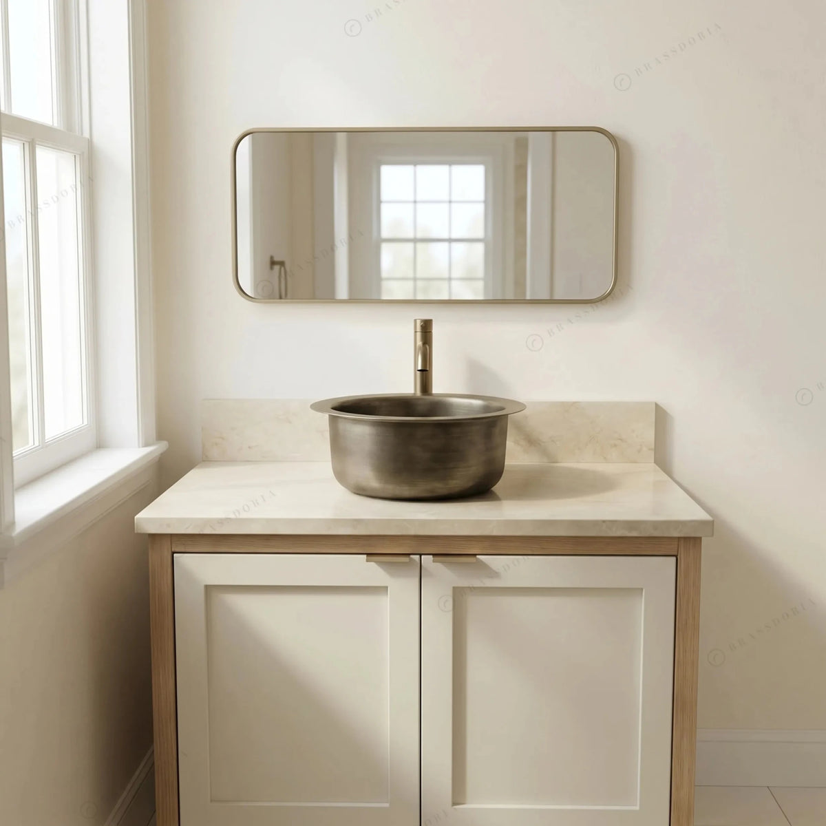 Hand-Hammered Round Brass Sink with Bronze Finish – Wet Bar & Compact Kitchen Basin - BRASSDORIA