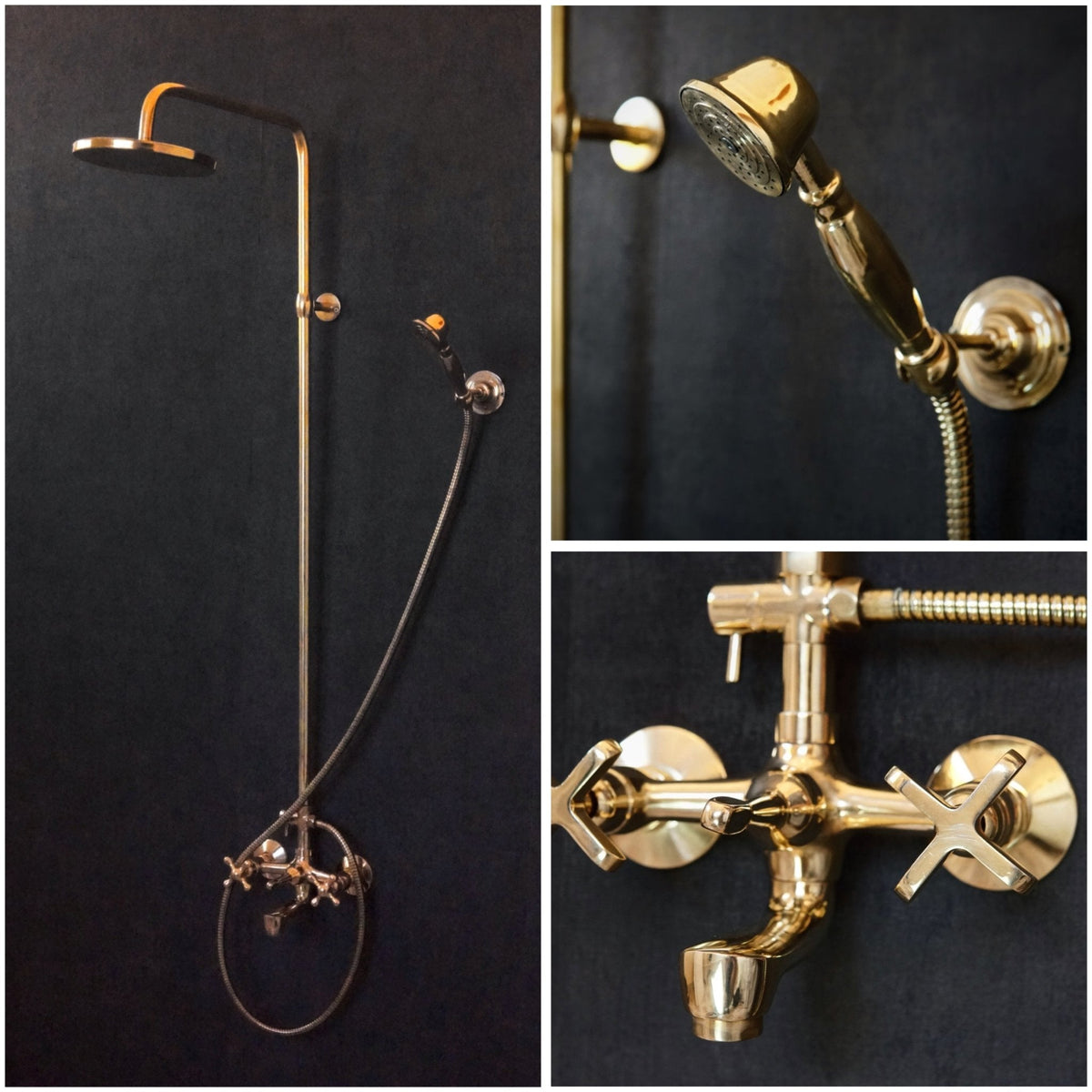 Handcrafted Solid Brass Shower System with Tub Filler - BRASSDORIA