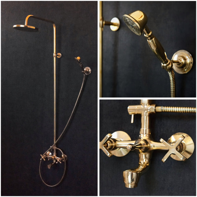 Handcrafted Solid Brass Shower System with Tub Filler - BRASSDORIA