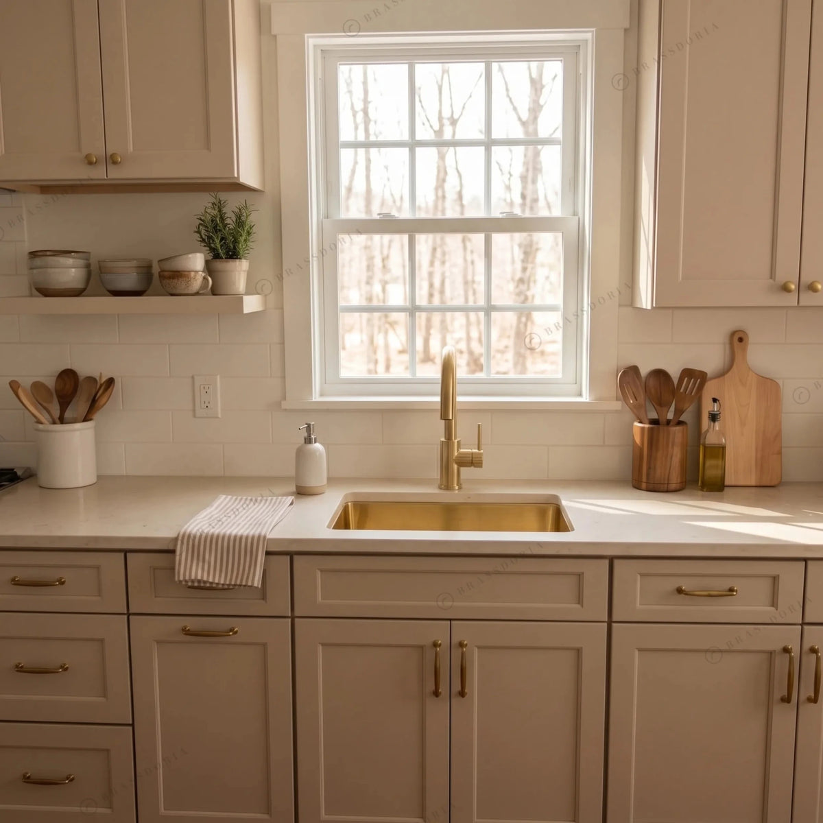 Handcrafted Undermount Brass Bar Sink – Square Kitchen Prep Basin with Drain - BRASSDORIA