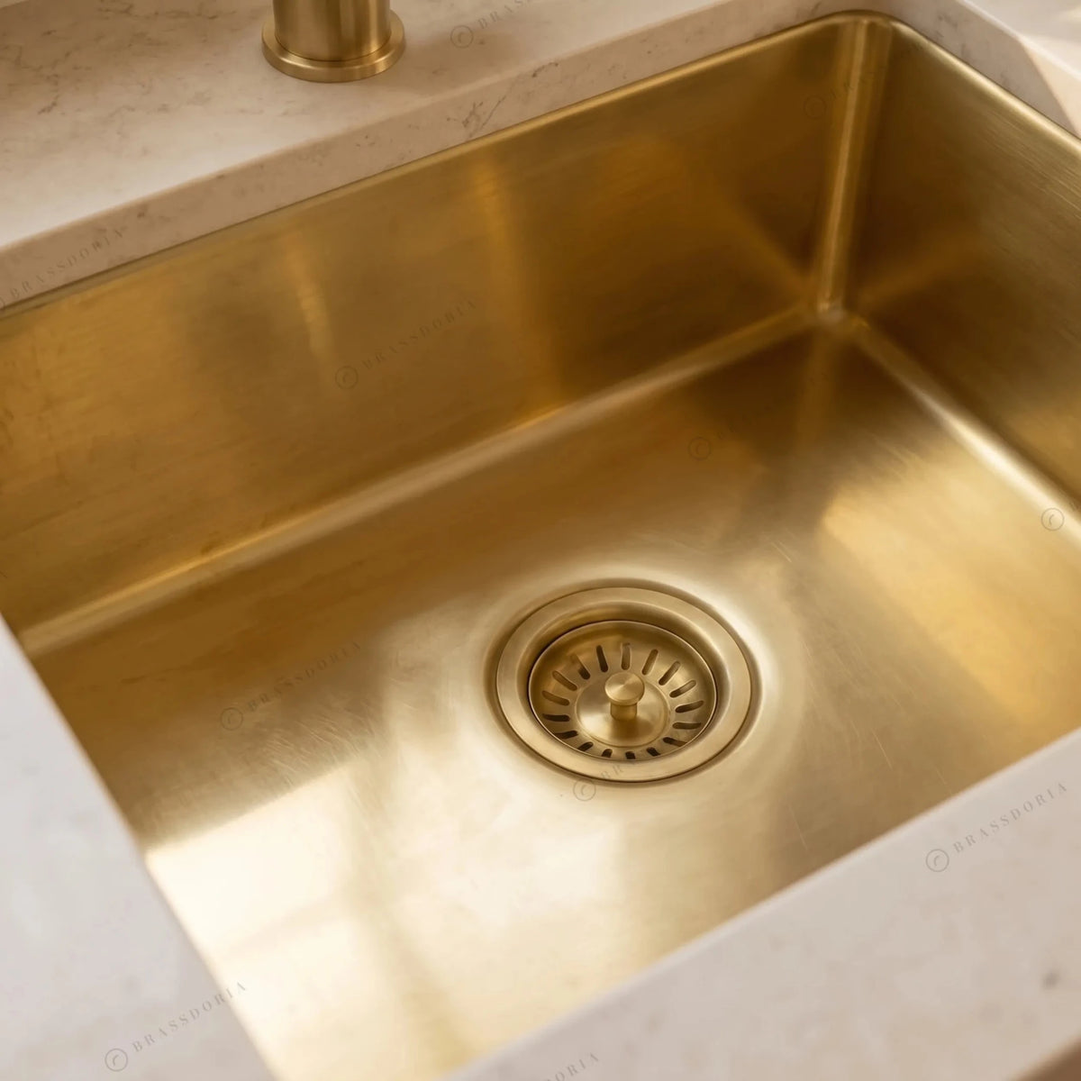 Handcrafted Undermount Brass Bar Sink – Square Kitchen Prep Basin with Drain - BRASSDORIA
