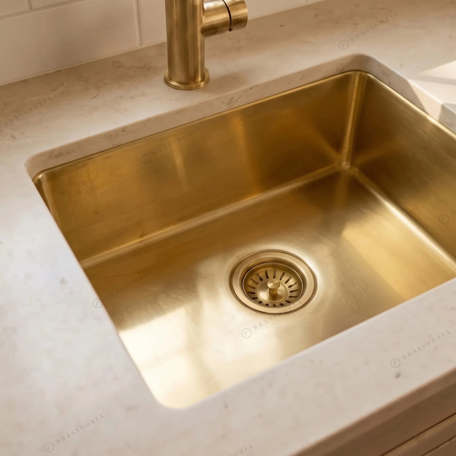 Handcrafted Undermount Brass Bar Sink – Square Kitchen Prep Basin with Drain - BRASSDORIA