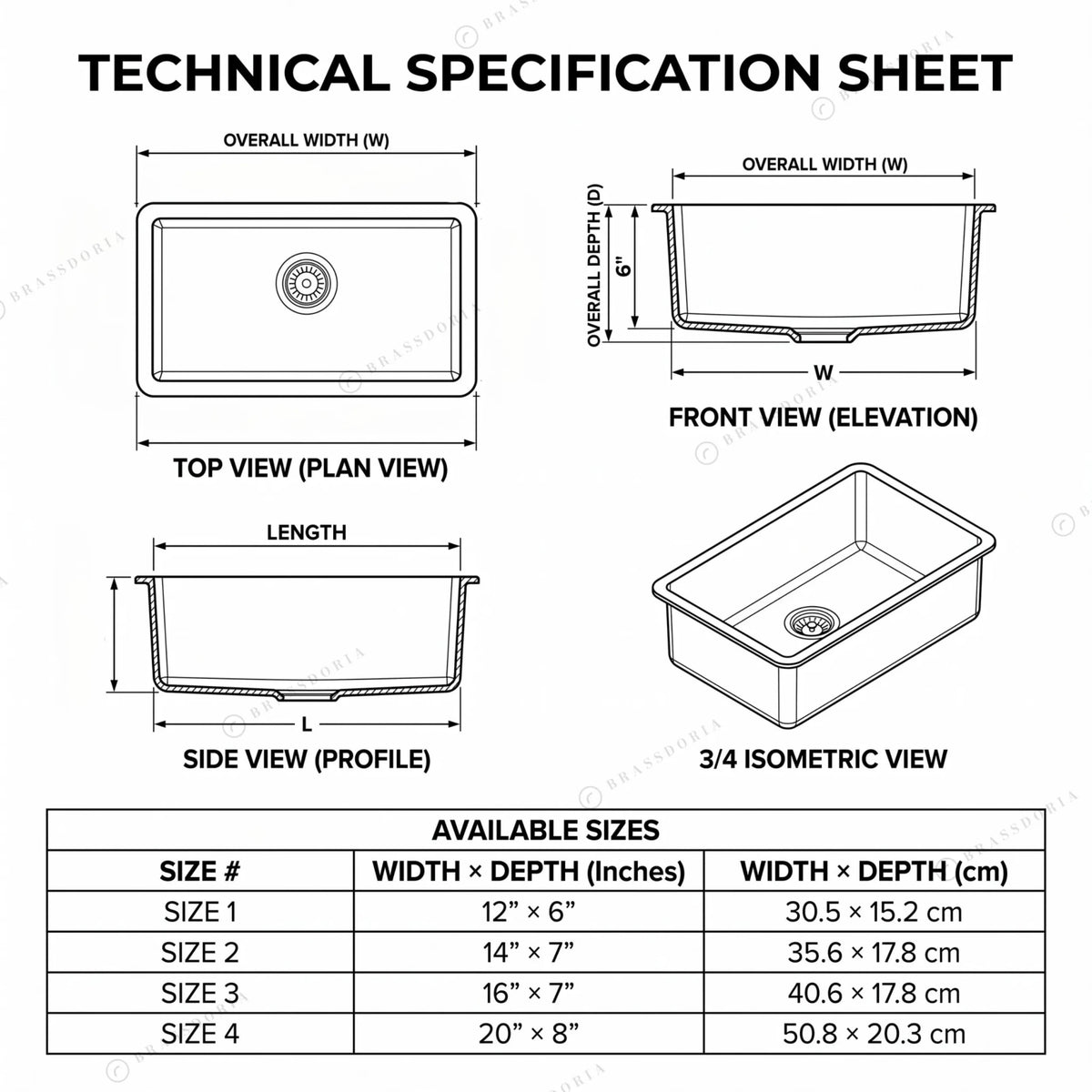 Handcrafted Undermount Brass Bar Sink – Square Kitchen Prep Basin with Drain - BRASSDORIA