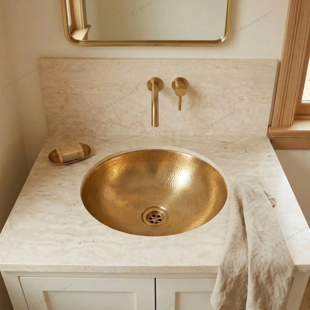 Handmade Hammered Bathroom Sink – Unlacquered Solid Brass Oval Basin - BRASSDORIA