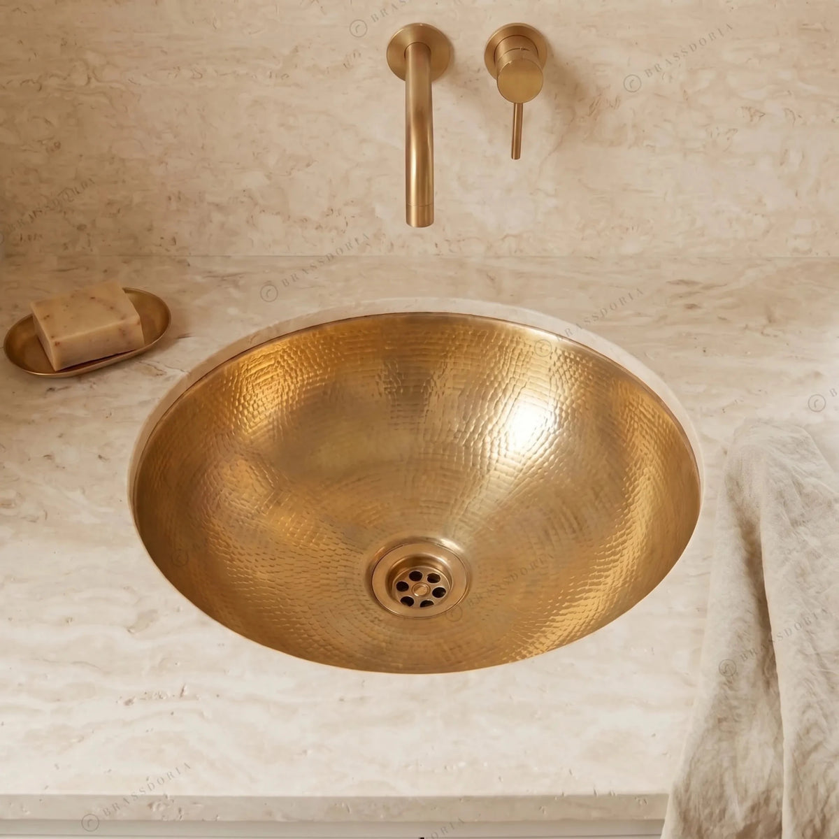 Handmade Hammered Bathroom Sink – Unlacquered Solid Brass Oval Basin - BRASSDORIA