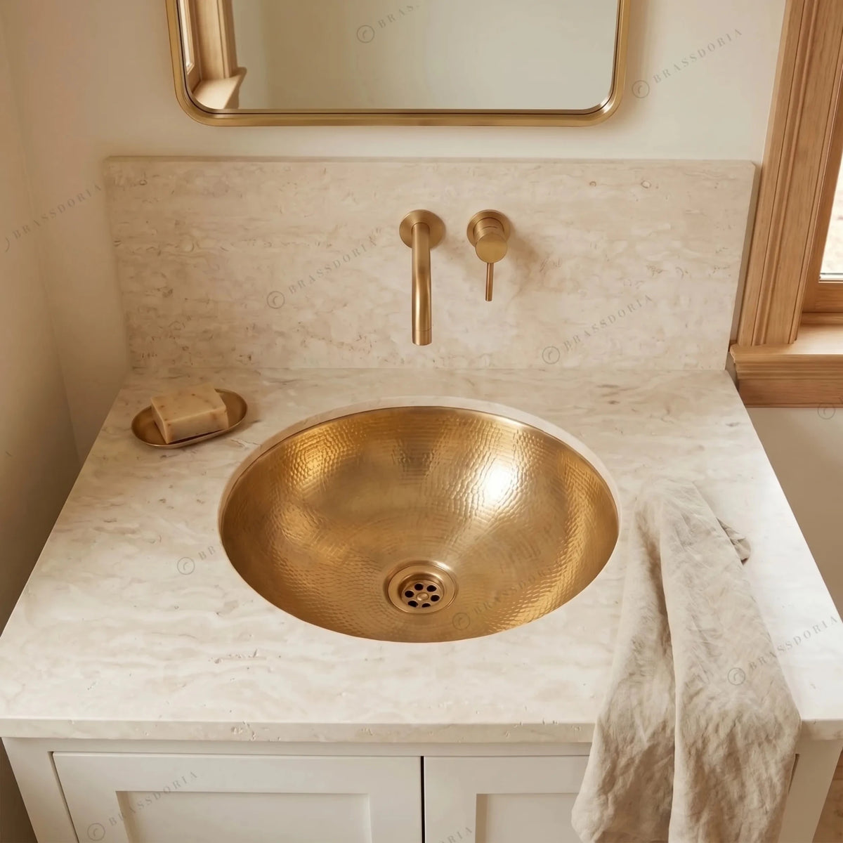 Handmade Hammered Bathroom Sink – Unlacquered Solid Brass Oval Basin - BRASSDORIA