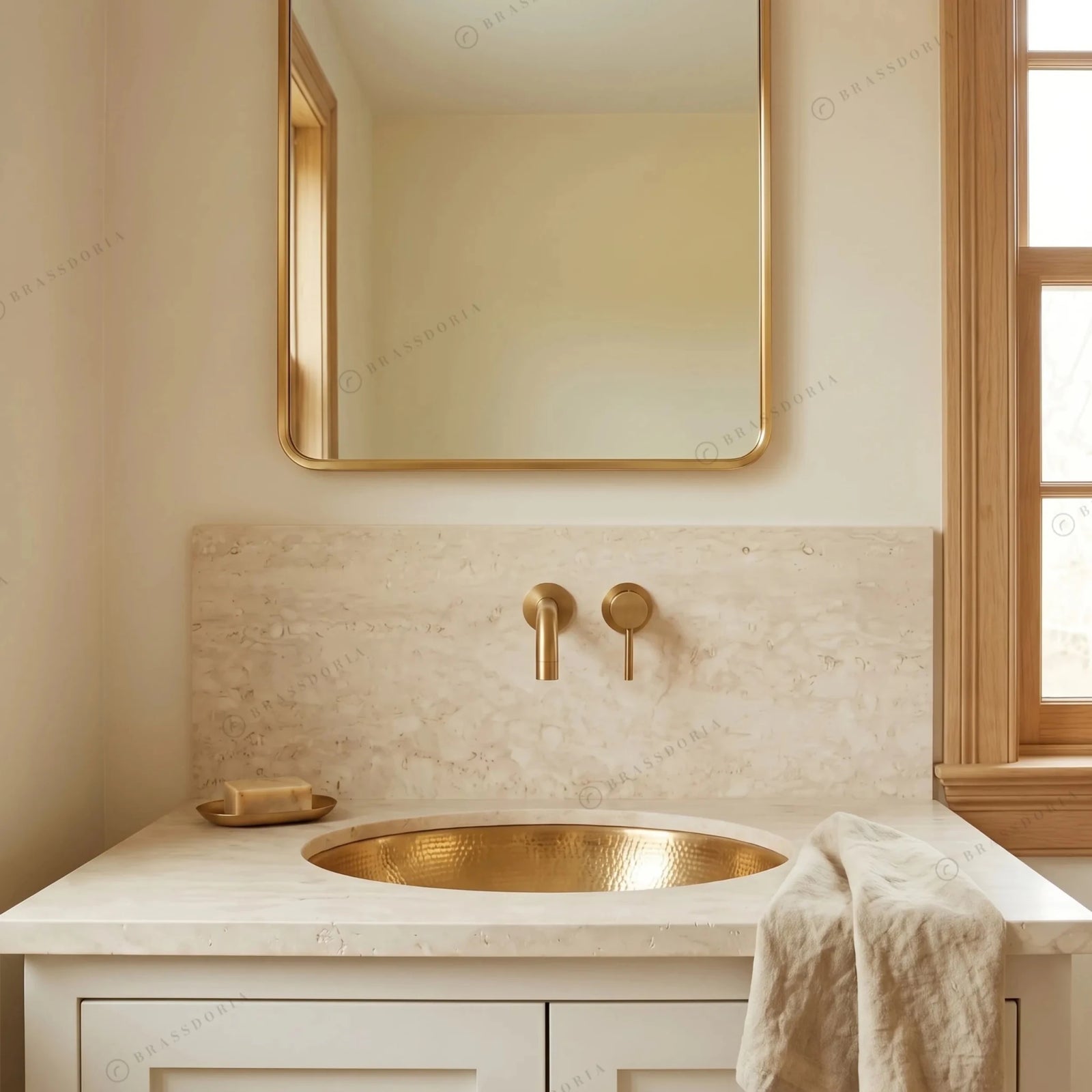 Handmade Hammered Bathroom Sink – Unlacquered Solid Brass Oval Basin - BRASSDORIA