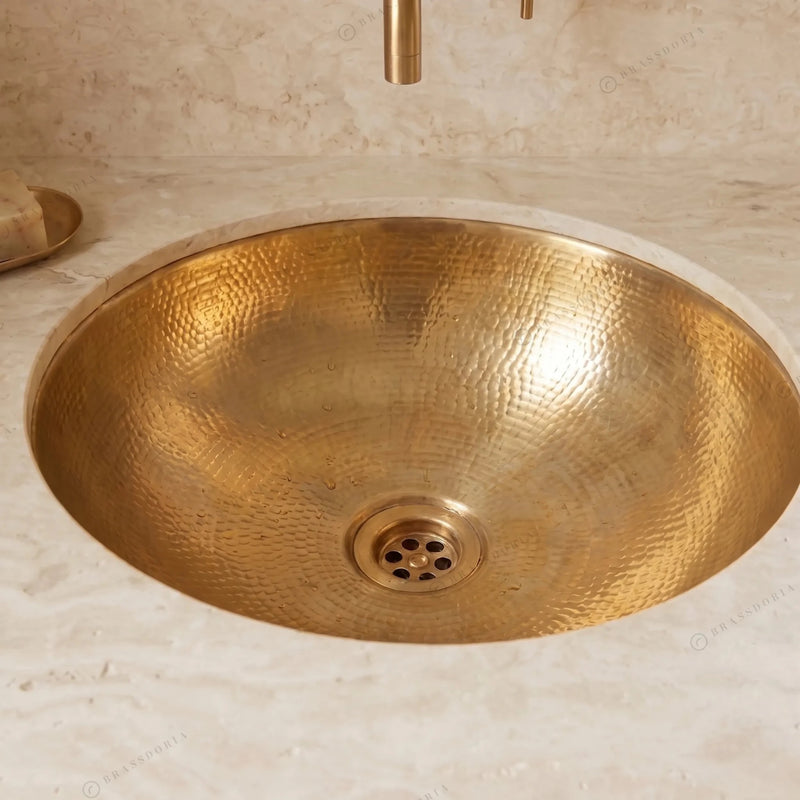 Handmade Hammered Bathroom Sink – Unlacquered Solid Brass Oval Basin - BRASSDORIA