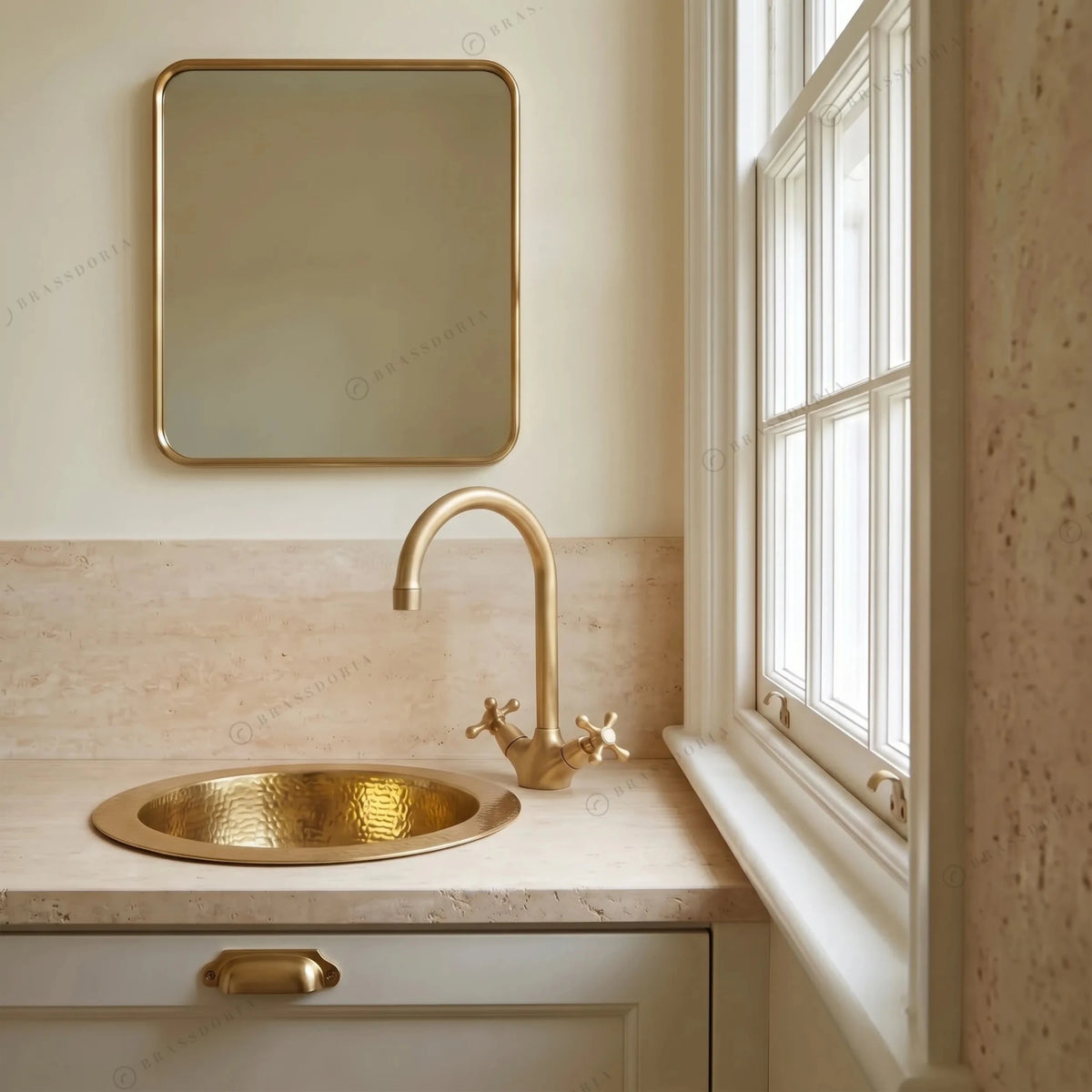 Handmade Hammered Brass Round Sink – Solid Unlacquered Brass Bar Basin - BRASSDORIA