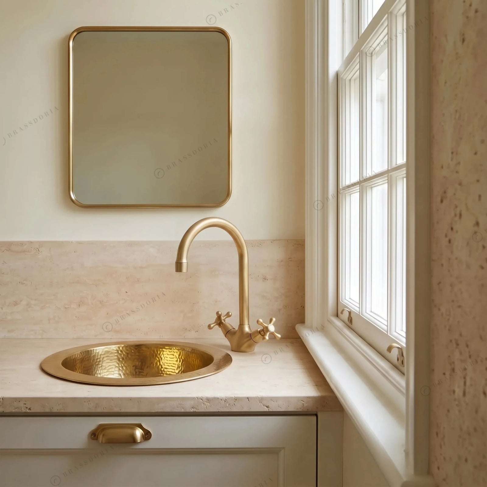 Handmade Hammered Brass Round Sink – Solid Unlacquered Brass Bar Basin - BRASSDORIA