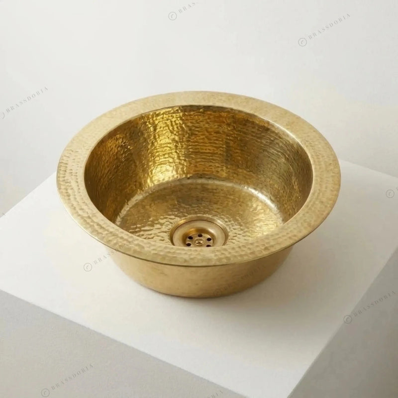 Handmade Hammered Brass Round Sink – Solid Unlacquered Brass Bar Basin - BRASSDORIA