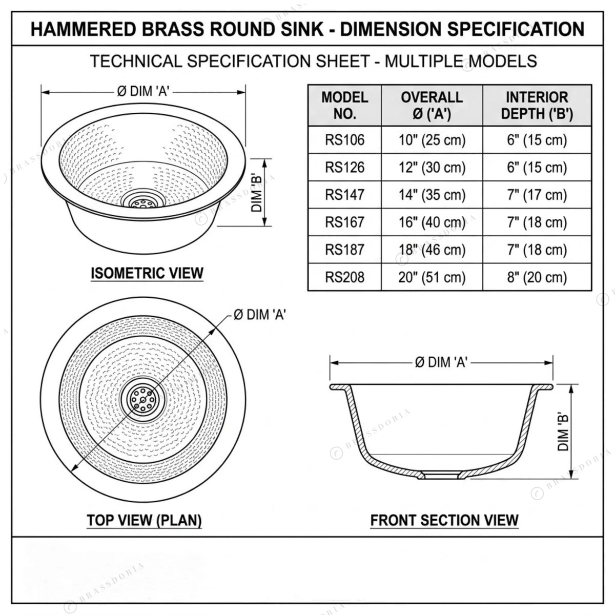 Handmade Hammered Brass Round Sink – Solid Unlacquered Brass Bar Basin - BRASSDORIA