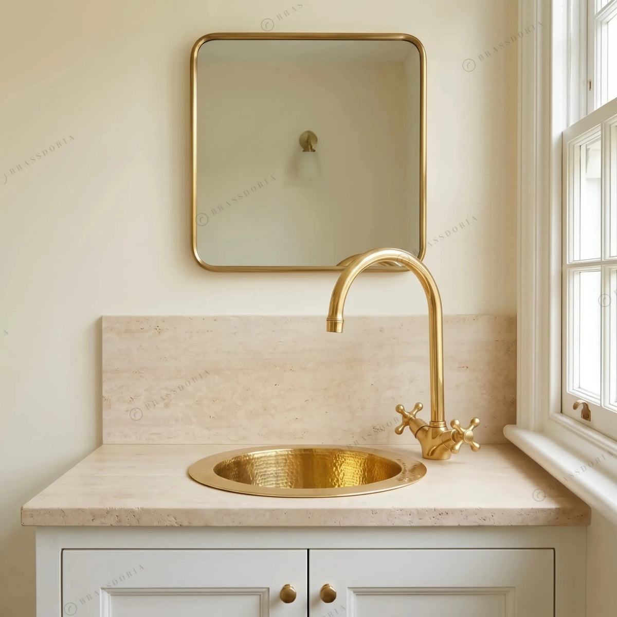 Handmade Hammered Brass Round Sink – Solid Unlacquered Brass Bar Basin - BRASSDORIA