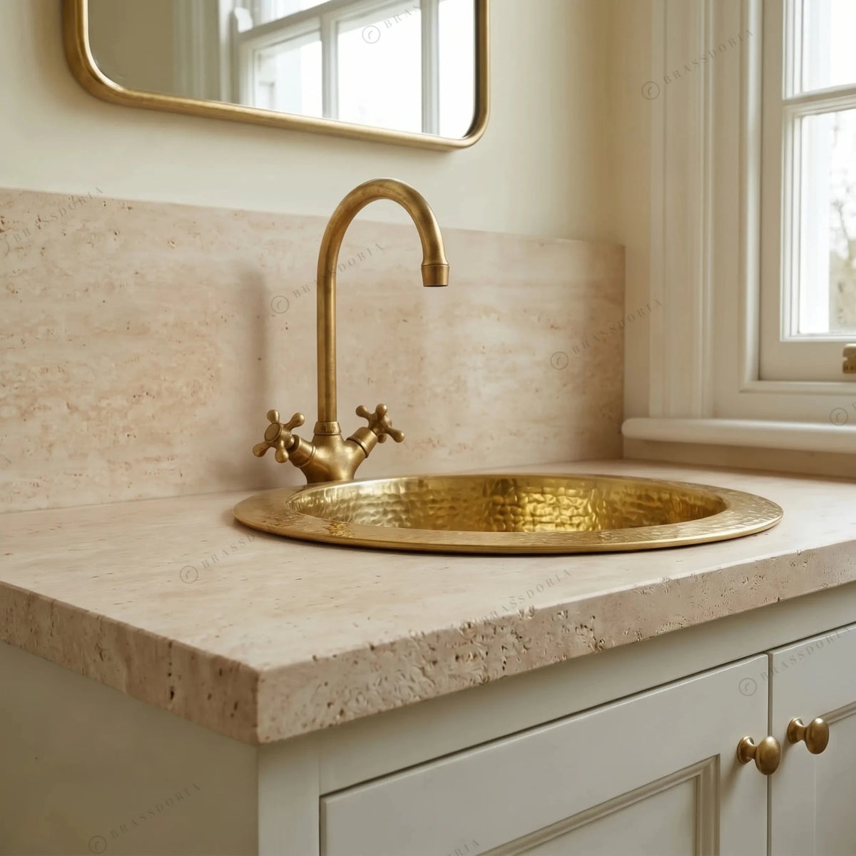 Handmade Hammered Brass Round Sink – Solid Unlacquered Brass Bar Basin - BRASSDORIA