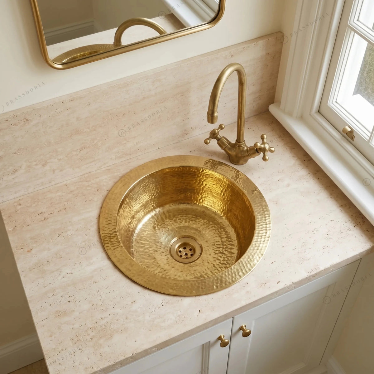 Handmade Hammered Brass Round Sink – Solid Unlacquered Brass Bar Basin - BRASSDORIA