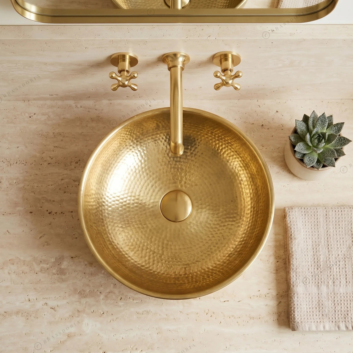 Handmade Hammered Brass Vessel Sink – Moroccan Gold Washbasin & Rustic Vanity Decor - BRASSDORIA