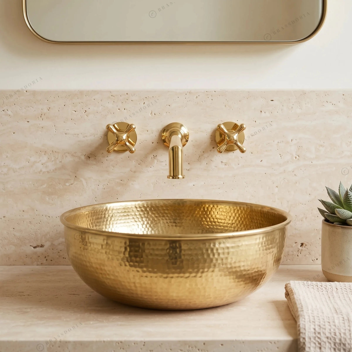 Handmade Hammered Brass Vessel Sink – Moroccan Gold Washbasin & Rustic Vanity Decor - BRASSDORIA