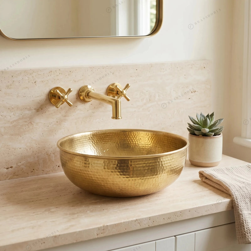Handmade Hammered Brass Vessel Sink – Moroccan Gold Washbasin & Rustic Vanity Decor - BRASSDORIA
