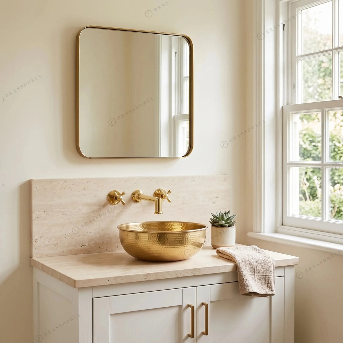 Handmade Hammered Brass Vessel Sink – Moroccan Gold Washbasin & Rustic Vanity Decor - BRASSDORIA