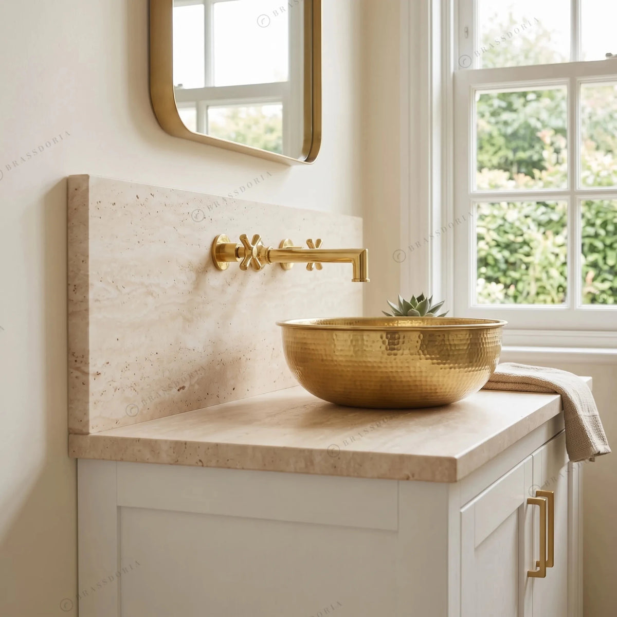 Handmade Hammered Brass Vessel Sink – Moroccan Gold Washbasin & Rustic Vanity Decor - BRASSDORIA