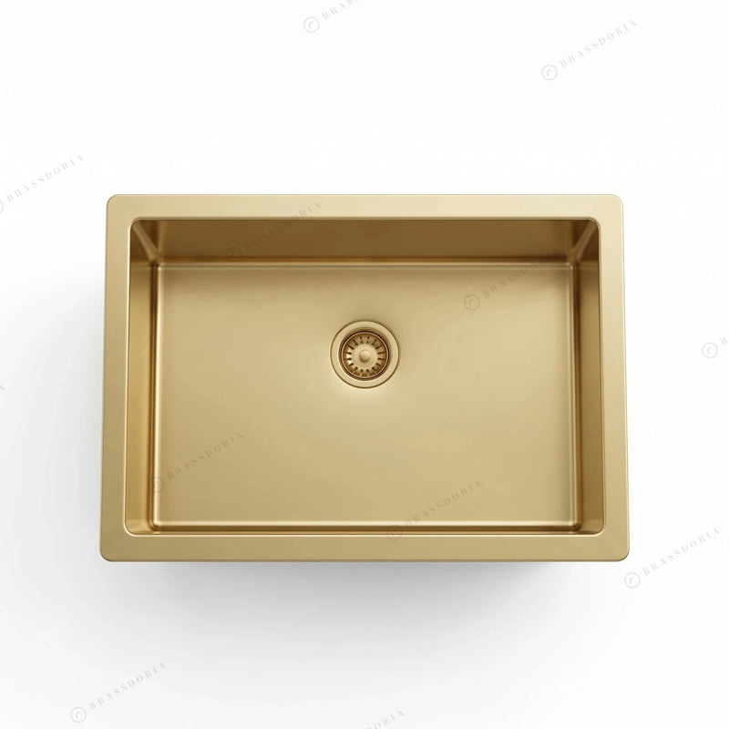 Handmade Unlacquered Brass Farmhouse Sink – Hammered Apron Front Single Bowl Basin - BRASSDORIA