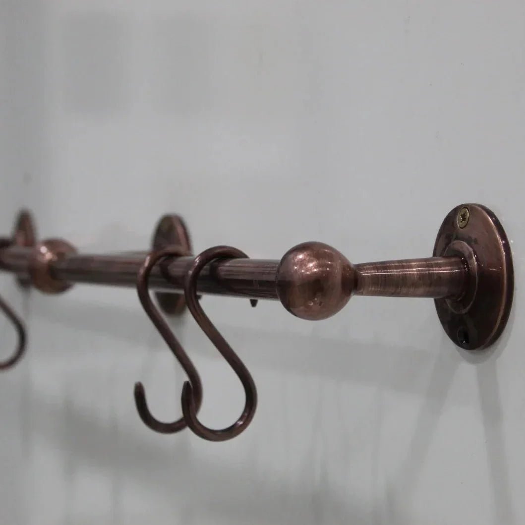 Handmade Vintage Copper Pot Rack, Rustic Wall Mount Kitchen Organizer - BRASSDORIA