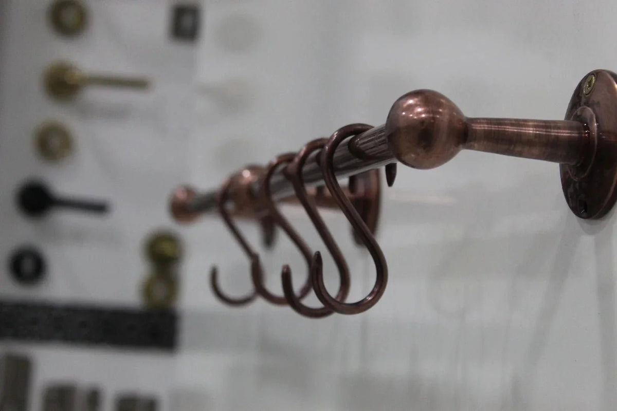 Handmade Vintage Copper Pot Rack, Rustic Wall Mount Kitchen Organizer - BRASSDORIA