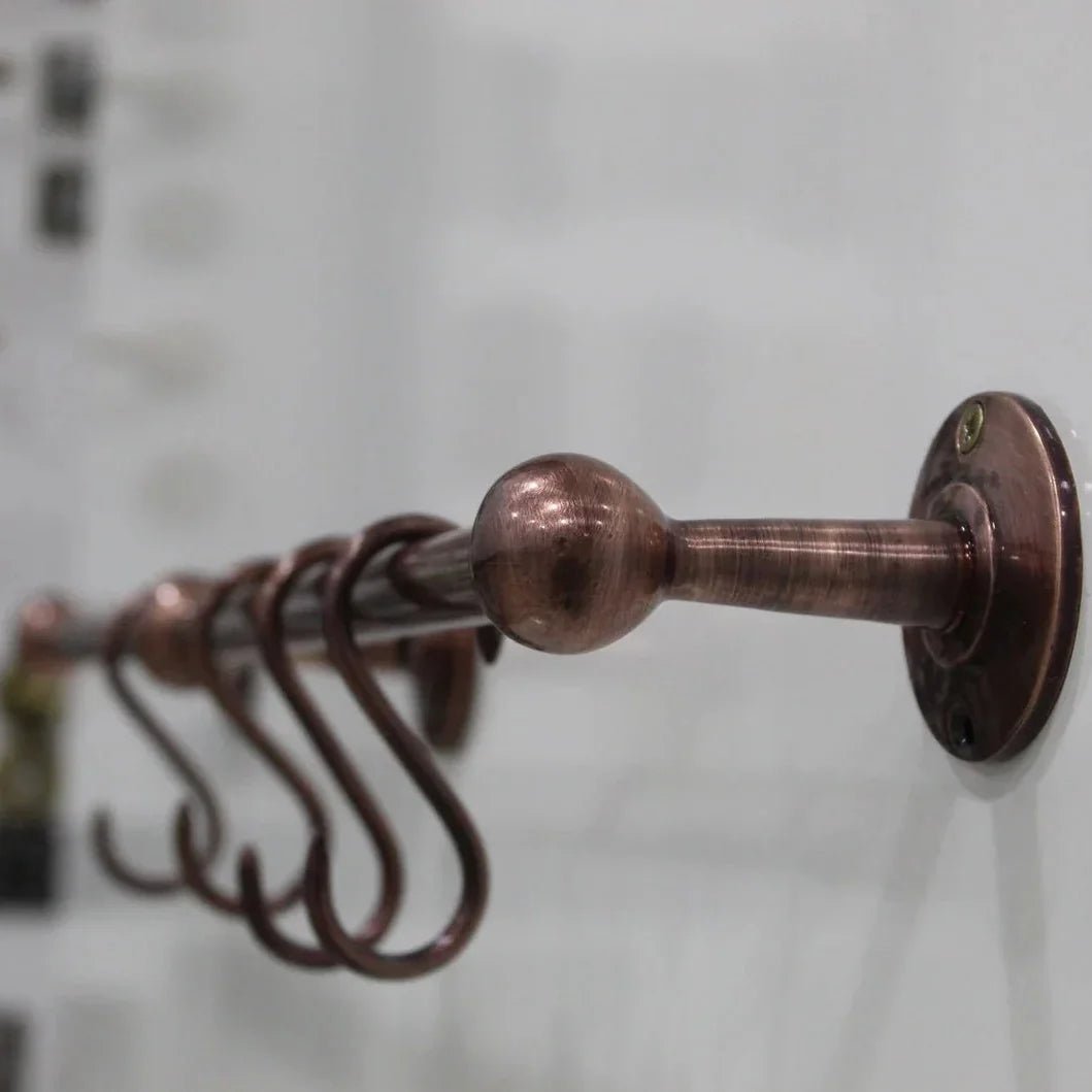 Handmade Vintage Copper Pot Rack, Rustic Wall Mount Kitchen Organizer - BRASSDORIA