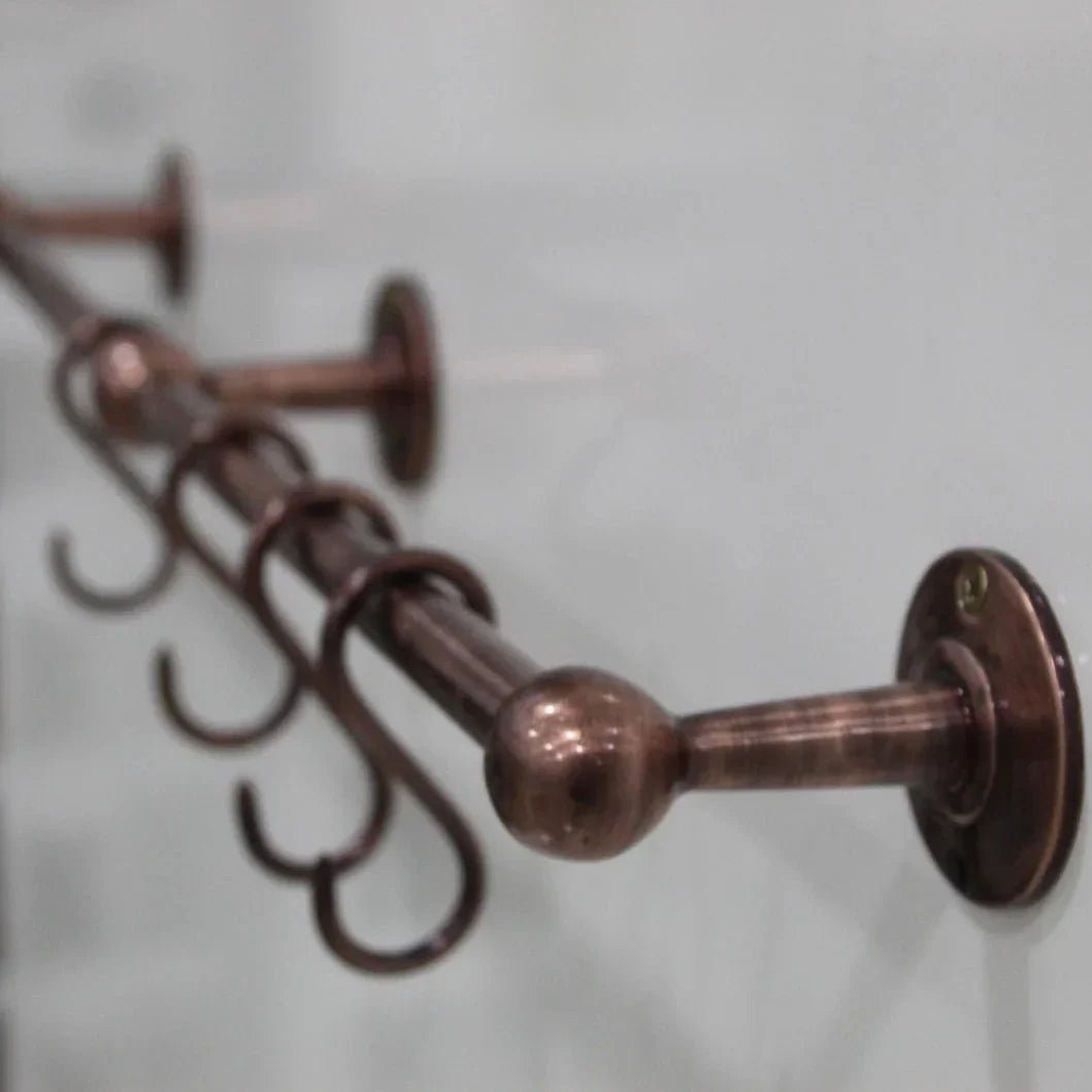 Handmade Vintage Copper Pot Rack, Rustic Wall Mount Kitchen Organizer - BRASSDORIA