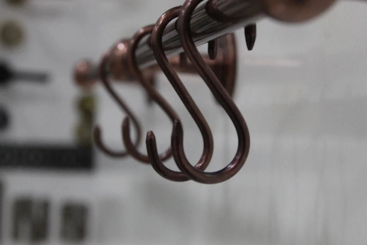 Handmade Vintage Copper Pot Rack, Rustic Wall Mount Kitchen Organizer - BRASSDORIA