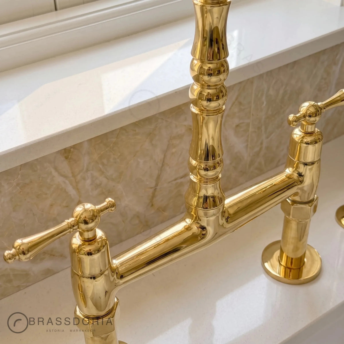 Kamar Line – Unlacquered Brass Bridge Kitchen Faucet - BRASSDORIA