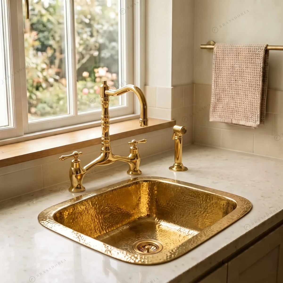 Moroccan Brass Bar Sink – Hammered Square Drop-In Prep Basin - BRASSDORIA