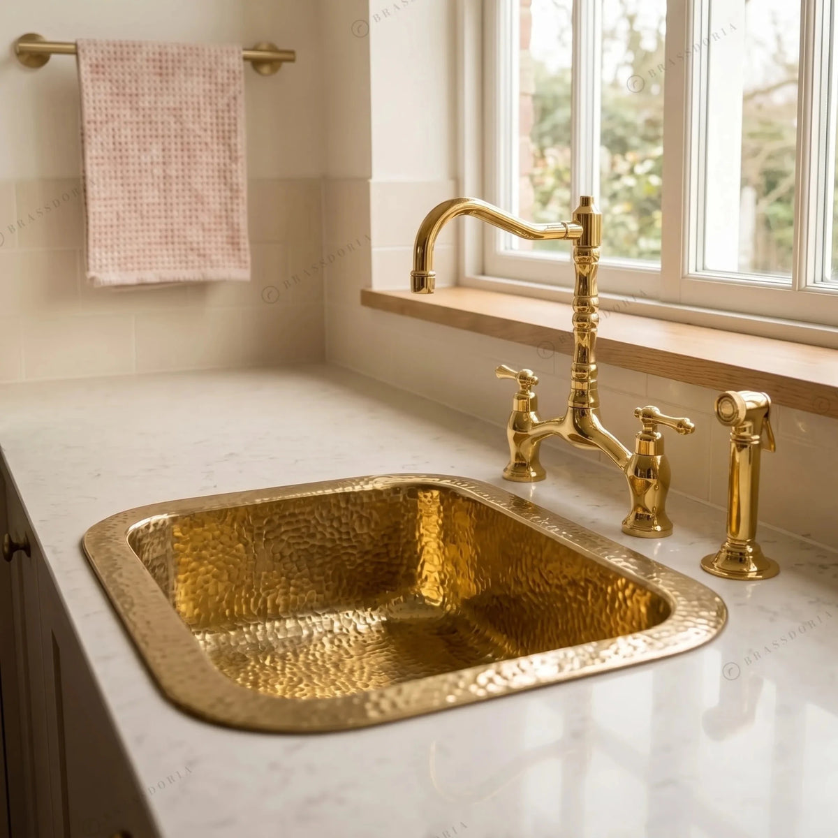 Moroccan Brass Bar Sink – Hammered Square Drop-In Prep Basin - BRASSDORIA