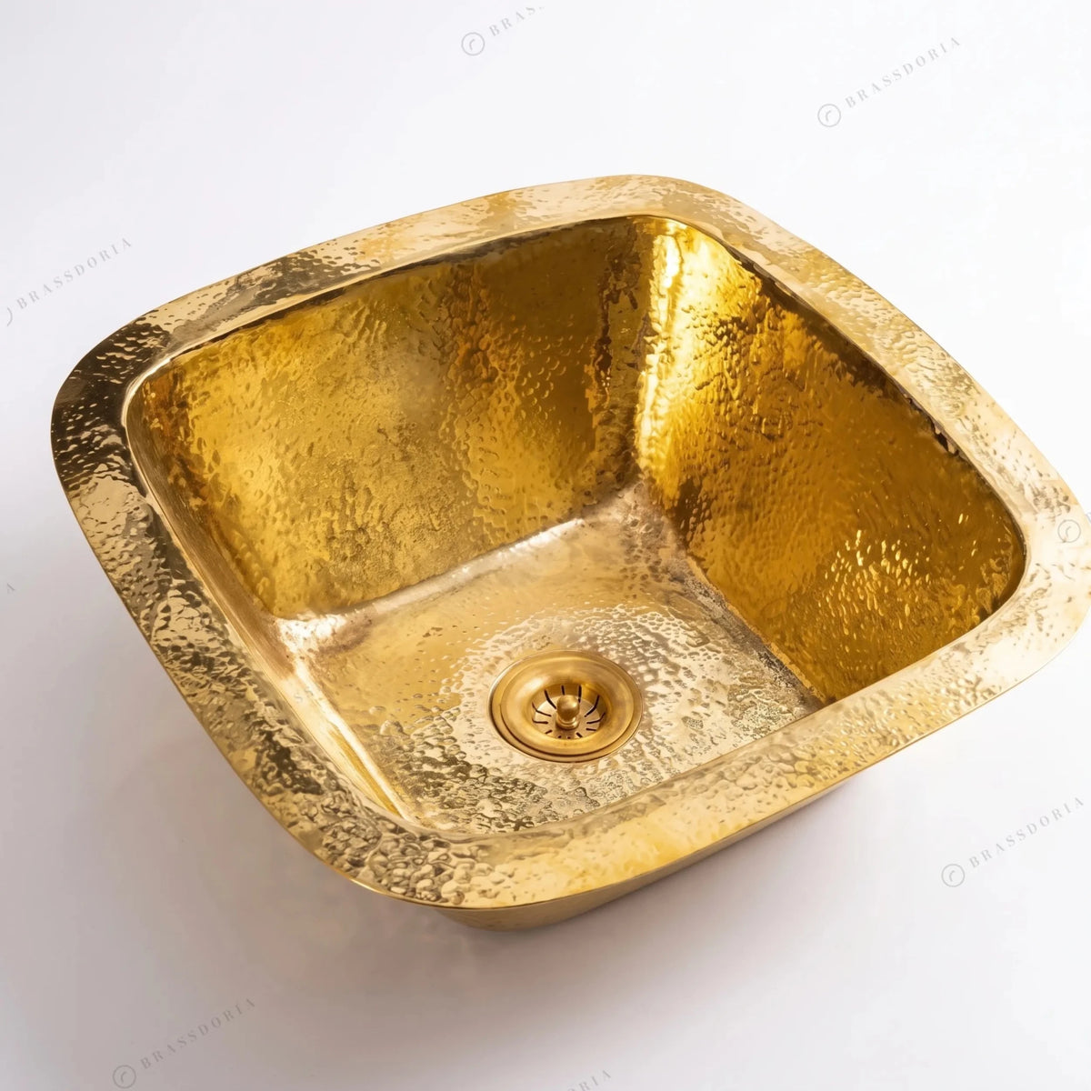 Moroccan Brass Bar Sink – Hammered Square Drop-In Prep Basin - BRASSDORIA