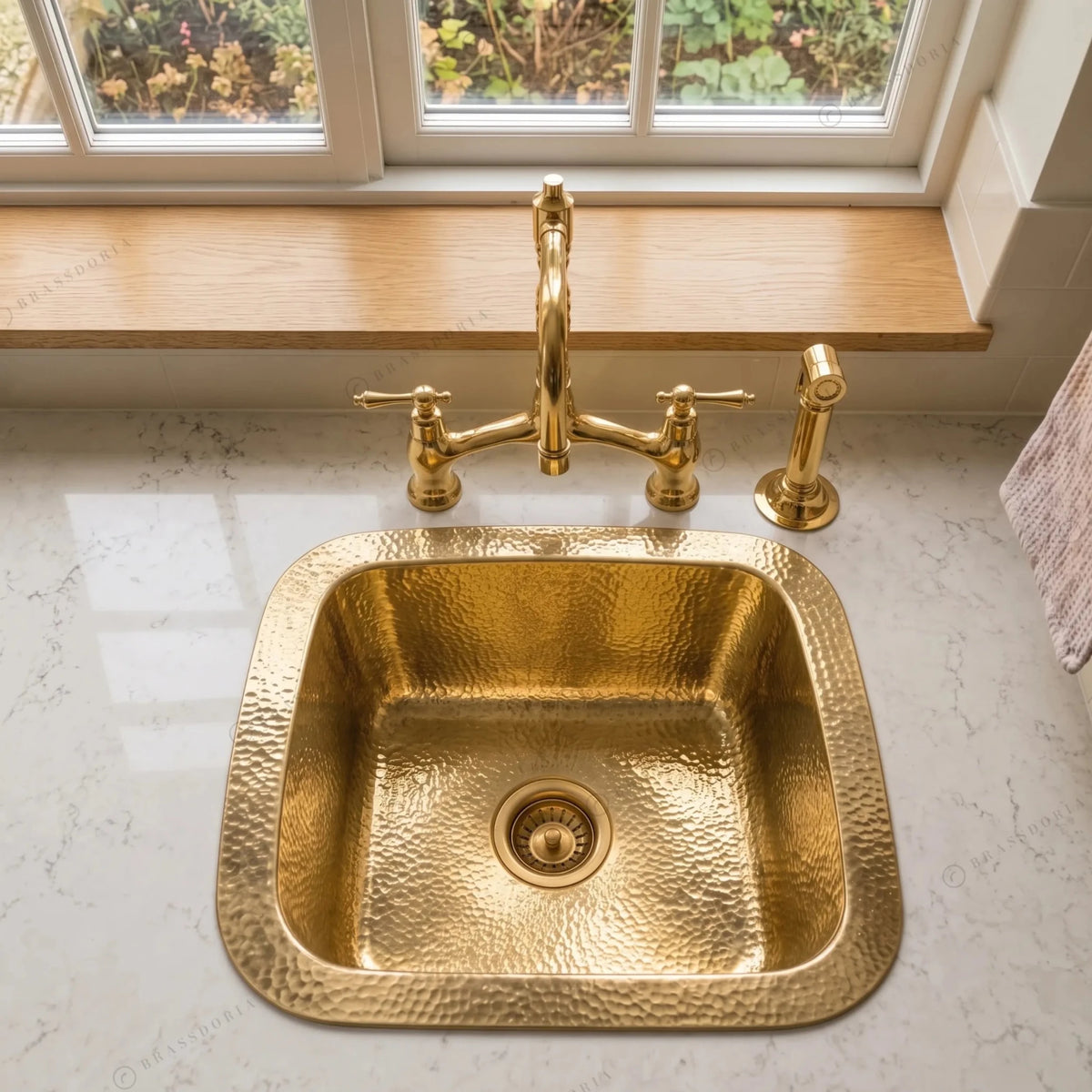 Moroccan Brass Bar Sink – Hammered Square Drop-In Prep Basin - BRASSDORIA