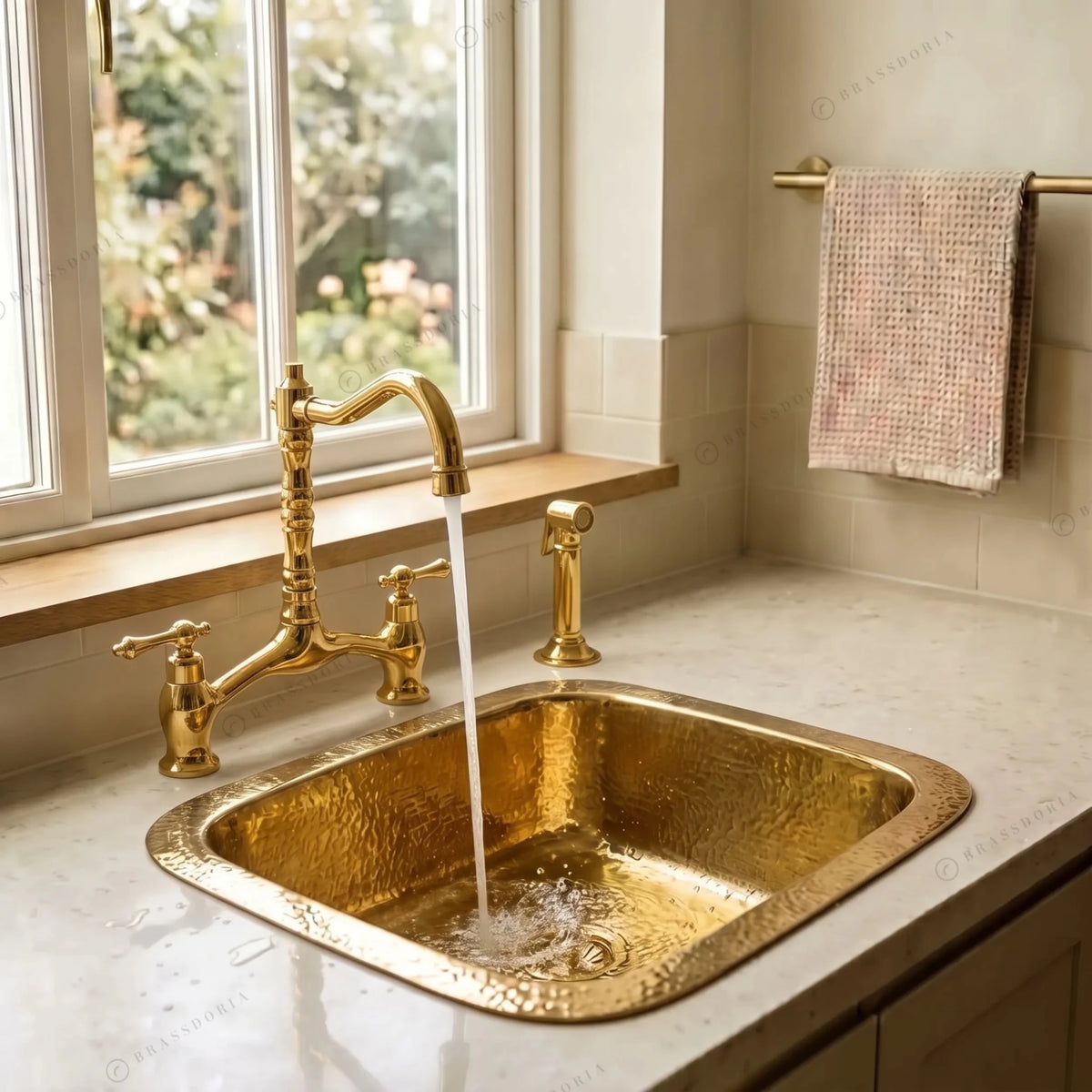 Moroccan Brass Bar Sink – Hammered Square Drop-In Prep Basin - BRASSDORIA