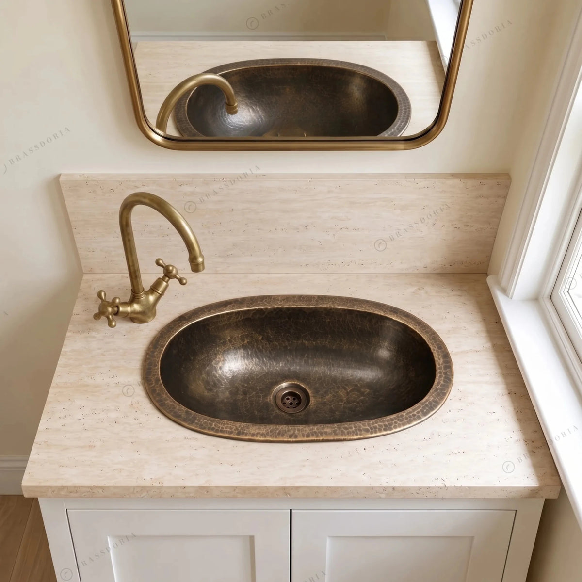 Oil Rubbed Bronze Bathroom Sink – Oval Patina Brass Handcrafted Drop-In Sink - BRASSDORIA