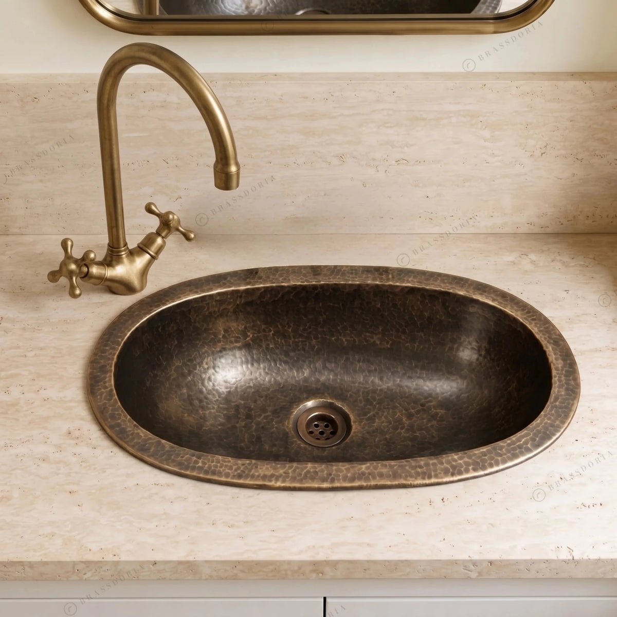Oil Rubbed Bronze Bathroom Sink – Oval Patina Brass Handcrafted Drop-In Sink - BRASSDORIA