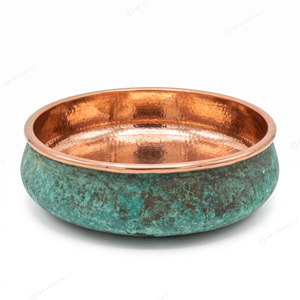 Oxidized Copper Bathroom Sink – Green Patina Handcrafted Wash Basin for Vanity - BRASSDORIA