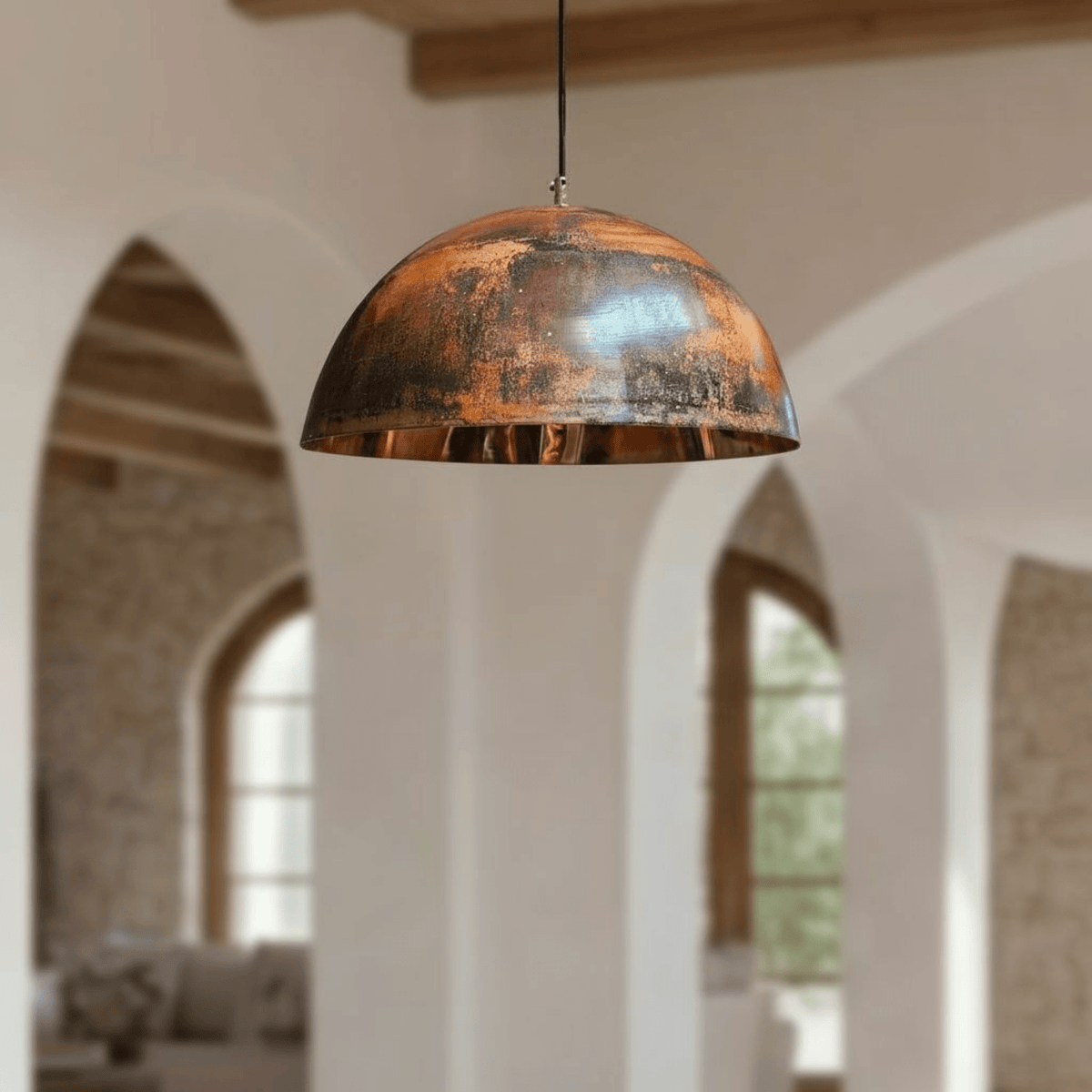 Oxidized Copper Dome Pendant – Rustic Ceiling Light for Farmhouse Kitchens - BRASSDORIA